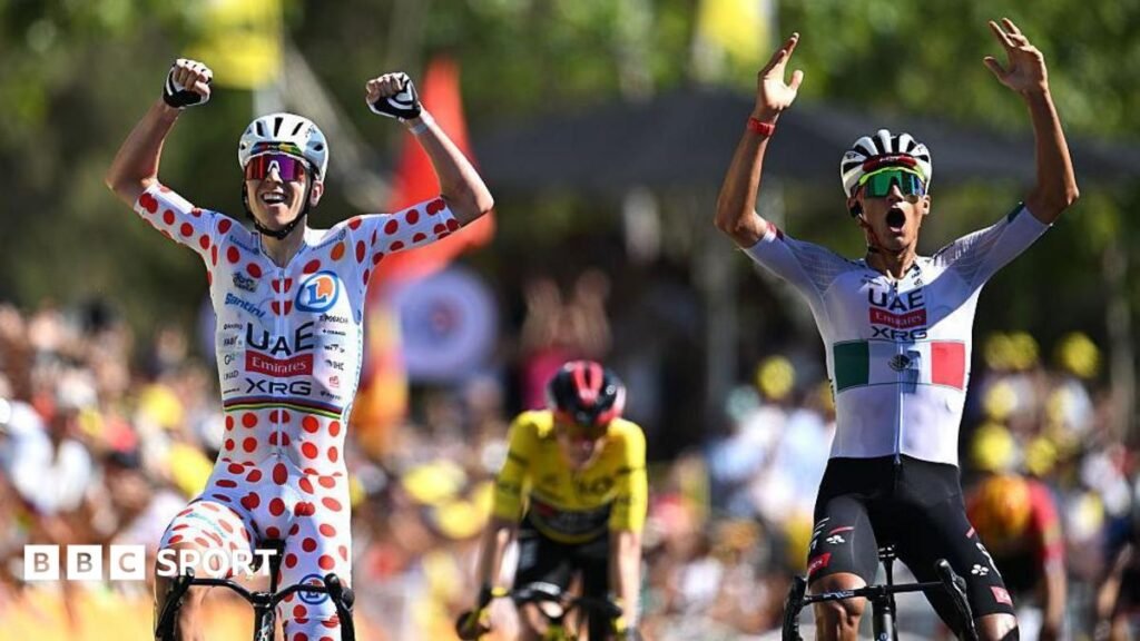 Tour de France 2026: Debutant Isaac del Toro wins stage two Isaac del Toro (right) & Tadej Pogacar left celebrate