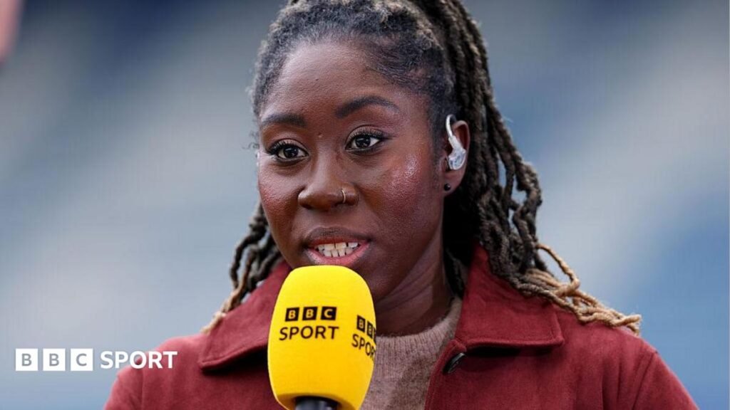 Anita Asante with a BBC Sport microphone