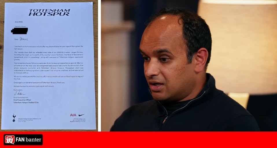 Vinai Venkatesham sends letter to Tottenham fans who attended every league game for 2025/26 Vinai Venkatesham sends letter to Tottenham fans who attended every league game for 2025/26