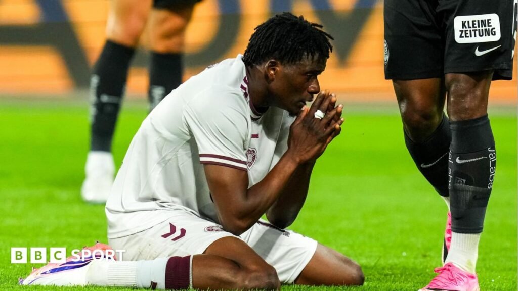 What can Hearts pick from debris of ongoing summer of hurt? Pierre Landry Kabore looks exasperated after missing a chance v Sturm Graz