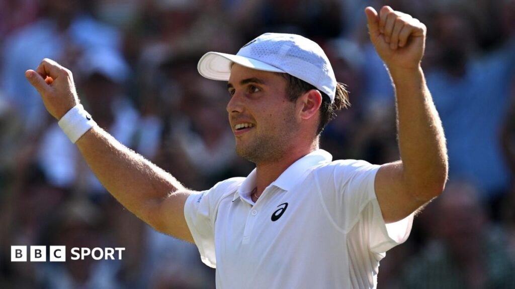 Wimbledon 2026 results: Arthur Fery stuns Flavio Cobolli to reach semi-finals Arthur Fery raises his arms in celebration