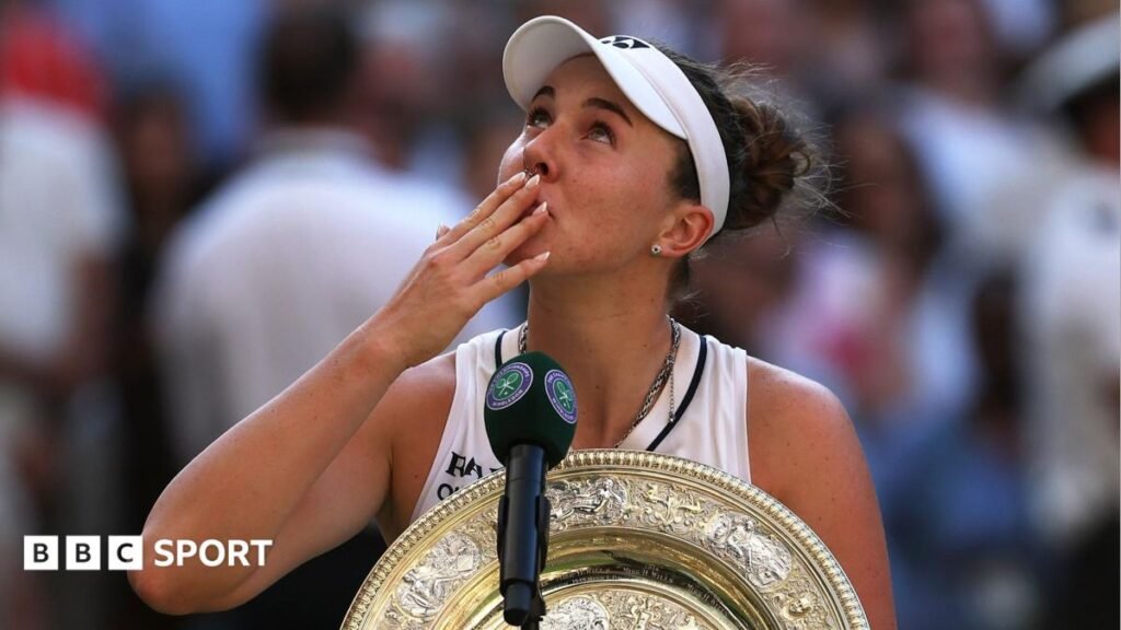 Graphic showing Czech winners of women's singles title at Wimbledon with image of Linda Noskova