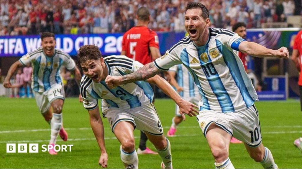 World Cup 2026: Are claims Argentina are being treated favourably at World Cup fair? Lionel Messi, Julian Alvarez and Enzo Fernandez celebrate after a goal against Egypt