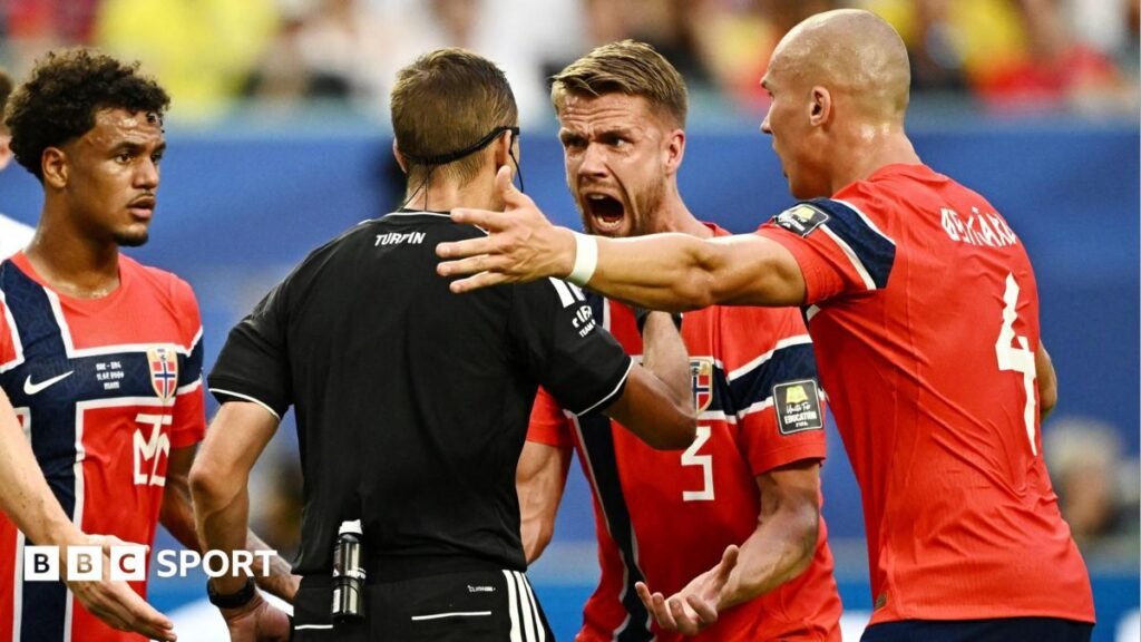 World Cup 2026: Did ball hit spidercam before England goal? Snicko says not – Norway unsure Norway's Kristoffer Ajer remonstrates with referee Clement Turpin