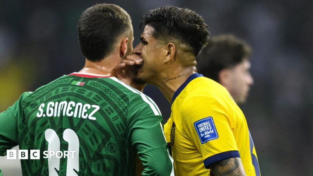 World Cup 2026: Ecuador’s Piero Hincapie sent off for covering mouth A graphic showing 'Groups and Schedules'