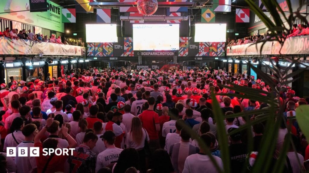England fans watching the World Cup quarter-final against Norway
