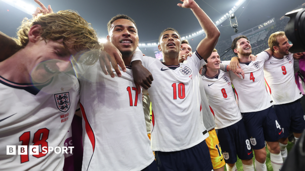Anthony Gordon, Morgan Rogers and Jude Bellingham celebrate with team mates