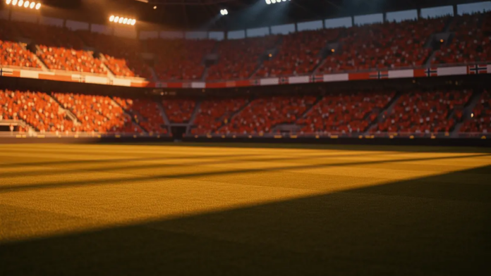 World Cup 2026 R32 Cote d’Ivoire vs. Norway Predictions and Picks Floodlit stadium at golden hour with packed stands in national colours, dramatic shadows, no players visible.