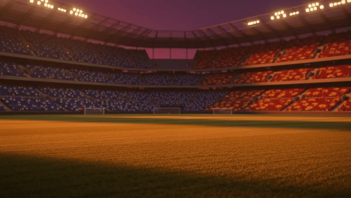 World Cup 2026 Semi Final France vs. Spain Predictions and Picks Floodlit stadium at dusk with packed stands showing French blue and Spanish red flag colours