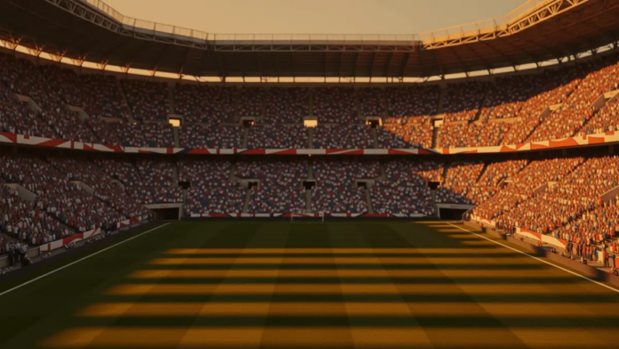 World Cup 2026 Third Place Playoff: France vs. England Predictions Floodlit World Cup stadium at dusk with packed stands in France and England flag colours, dramatic shadows across pitch.