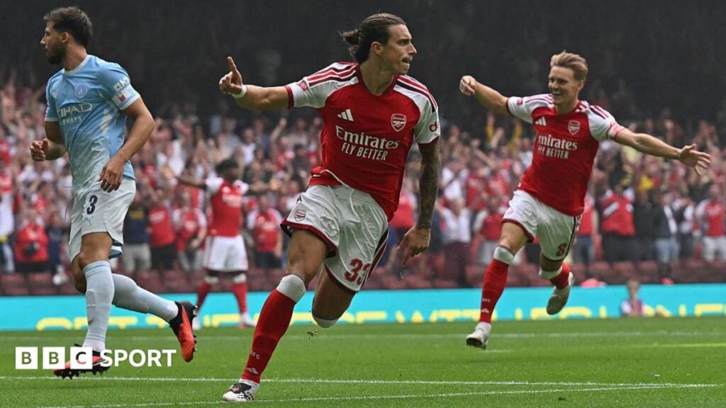 Arsenal 3-0 Man City: How the players rated after Gunners comfortably win Community Shield Riccardo Calafiori celebrates scoring for Arsenal with his finger raised in the air