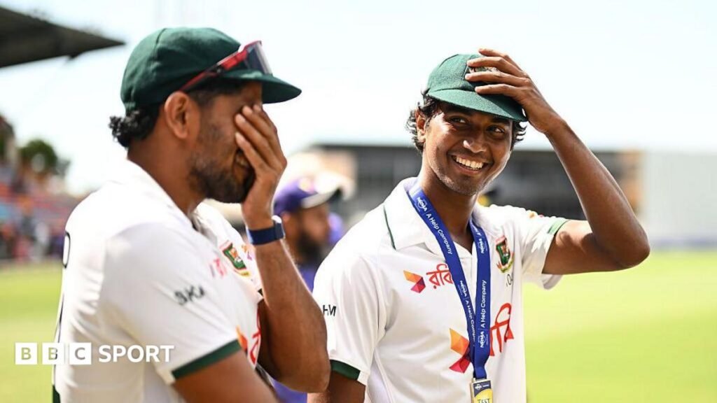 Australia v Bangladesh: Mehidy Hasan Miraz inspires visitors to historic first Test win in Australia Hasan Mahmud smiles after Bangladesh's first Test win in Australia
