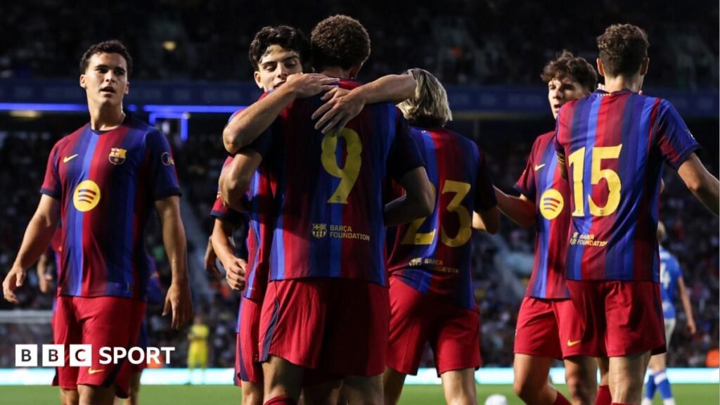Barcelona friendly: Spanish champions cancel game in Morocco after Ceuta border crisis Hazma Abdelkarim of Barcelona celebrates his side's second goal during the pre-season friendly at Birmingham City