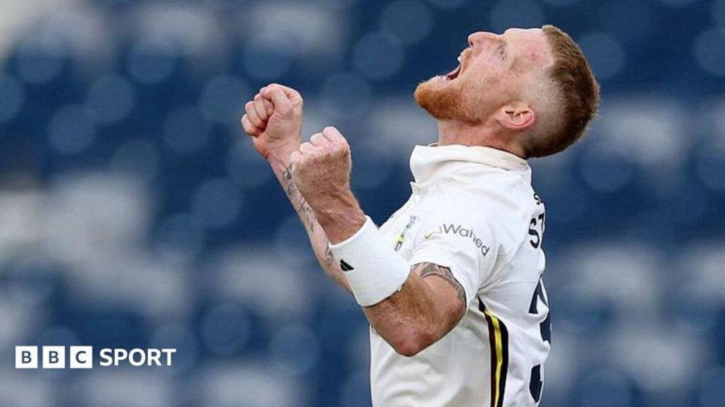 Ben Stokes celebrating taking a wicket for Durham