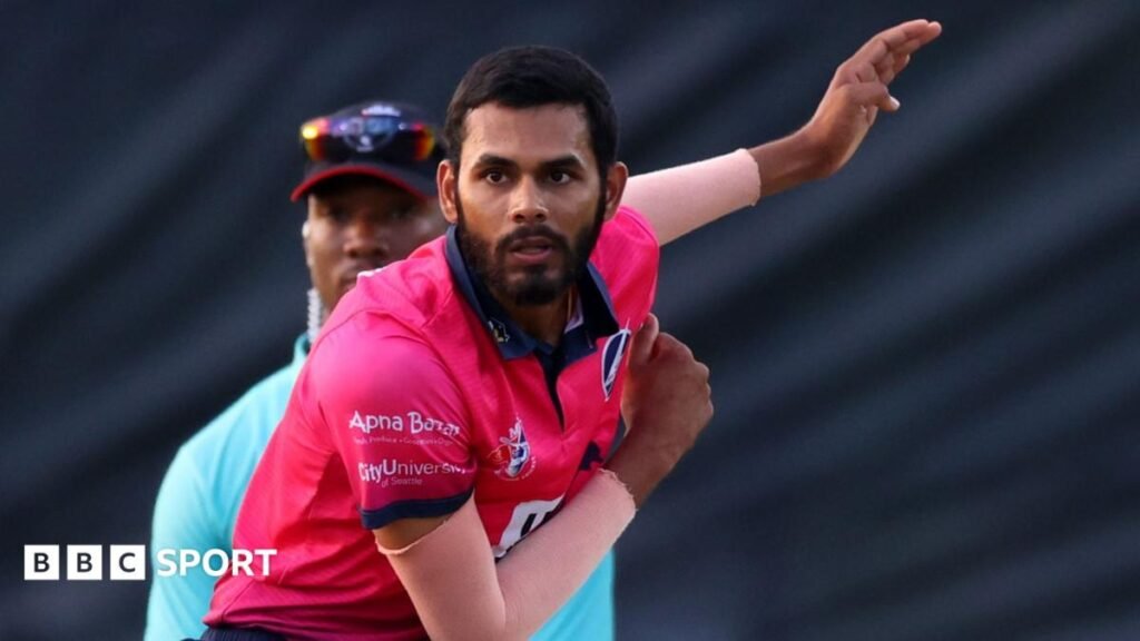 Akhilesh Reddy Bodugum of the Seattle Thunderbolts bowls during the 2022 Minor League Cricket Final between the Atlanta Fire and Seattle Thunderbolts