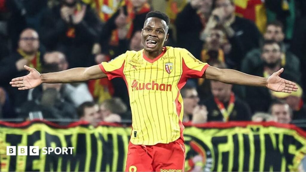 Brenford transfer news: Mamadou Sangare joins for club record fee Mamadou Sangare pictured with his arms outstretched while playing for Lens
