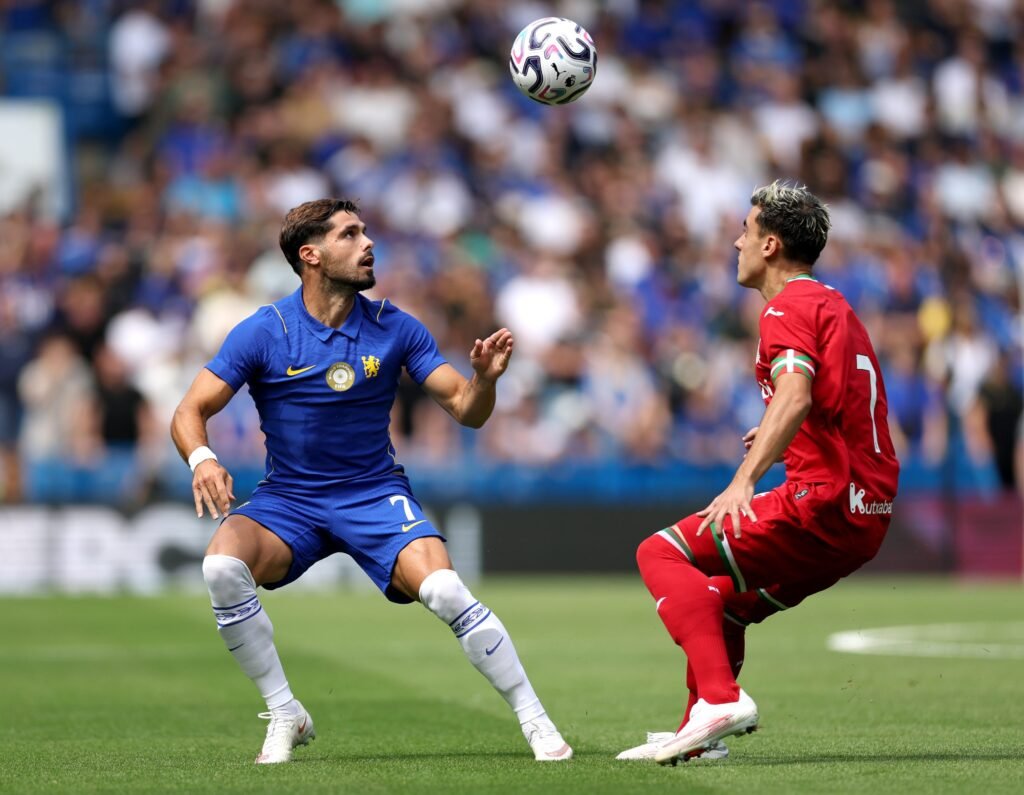 edro Neto of Chelsea prepares to control the ball under pressure