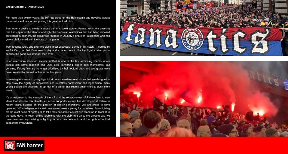 Crystal Palace ultras ‘Holmesdale Fanatics’ fold after 21 years, slamming ‘unsustainable’ set up Crystal Palace ultras 'Holmesdale Fanatics' fold after 21 years, slamming 'unsustainable' set up