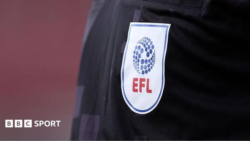 EFL says losses not sustainable after PFA legal action A general view of the EFL logo on the shirt of a linesman