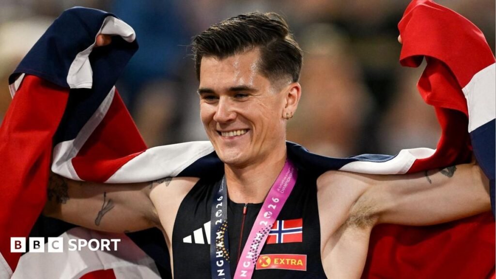 European Athletics Championships 2026: Jakob Ingebrigtsen ‘disappointed’ by rival Josh Kerr’s absence Jakob Ingebrigtsen celebrates after winning European 5,000m gold in Birmingham