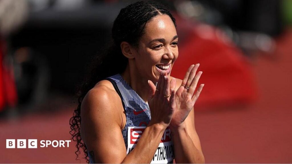European Athletics Championships 2026: Katarina Johnson-Thompson struggles on heptathlon return Dina Asher-Smith smiling (left), Keely hodgkinson (middle) and Armand Duplantis (right)