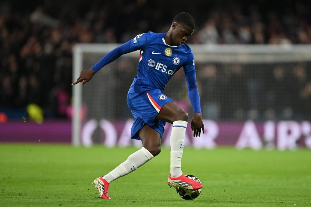 Mamadou Sarr of Chelsea in actio during the UEFA Champions League