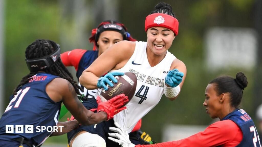 Flag Football World Championships 2026: Great Britain women beaten in semi-finals Angelica Tait is tackled during Great Britain's semi-final defeat by the USA at the 2026 Flag Football World Championships