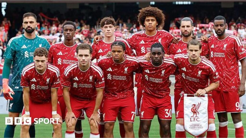 Liverpool players pose for a team photo before their friendly against Leeds in Chicago