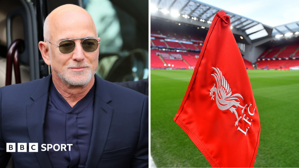 Amazon founder Jeff Bezos and a picture of a corner flag at Liverpool