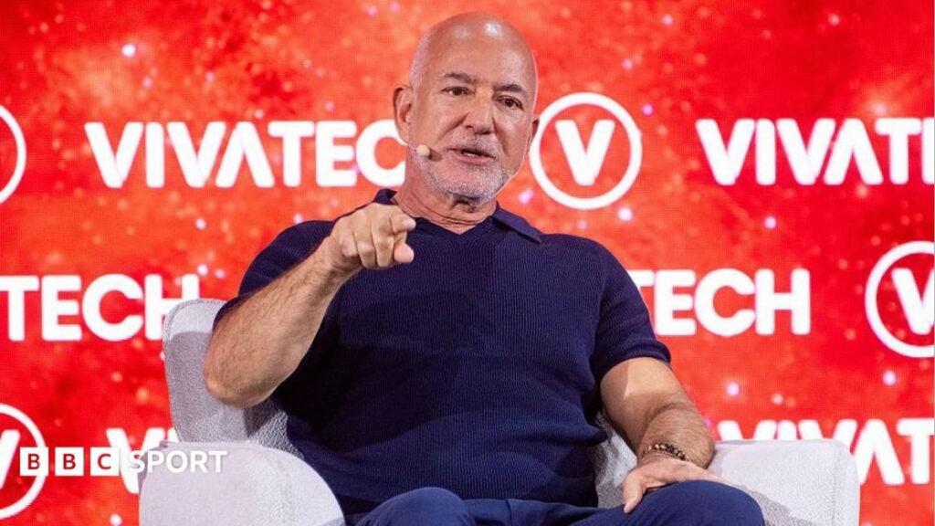 Jeff Bezos’ Liverpool deal: What would investment mean for club? Jeff Bezos, founder of Amazon, points on stage at the VivaTech conference in Paris, France