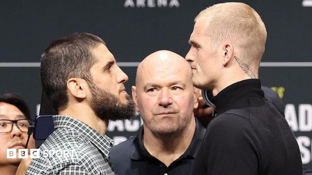 Makhachev vs Machado Garry: UFC 330 predictions from Aspinall, St-Pierre, O’Malley, Moreno, Prates and more Islam Makhachev and Ian Machado Garry face off with Dana White standing in between them