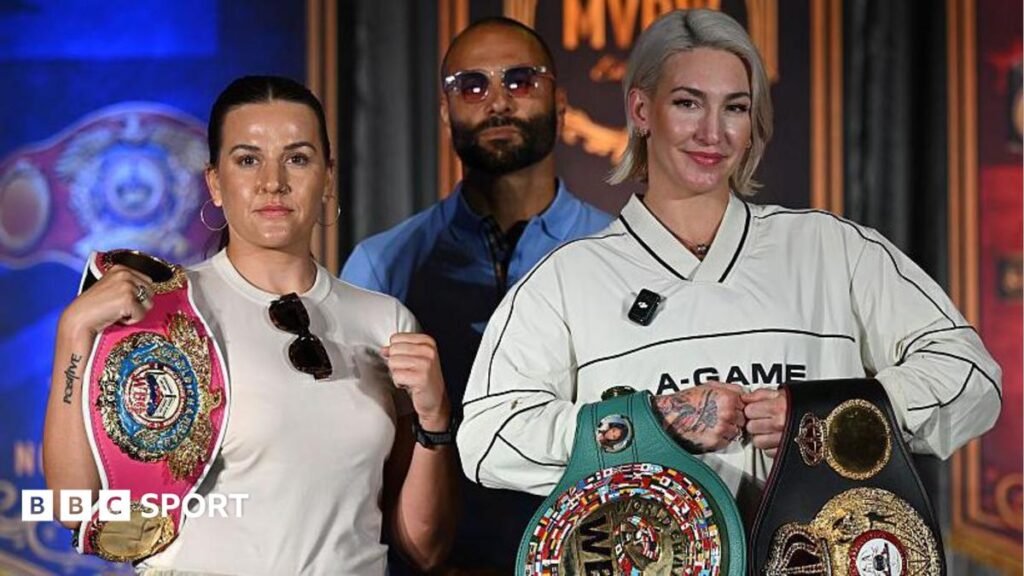 Terri Harper and Caroline Dubois in boxing action