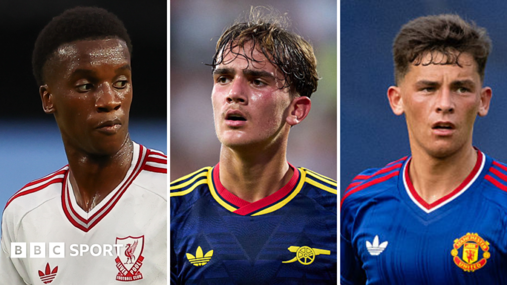 Premier League 2026-27: Twenty youngsters who could impress this season A split picture of Liverpool's Trey Nyoni, Arsenal's Max Dowman and Manchester United's Shea Lacey