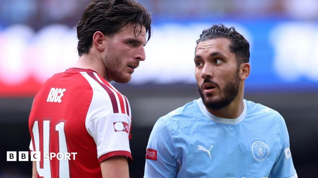 Premier League data analysis: Will last season’s competitive revolution continue? Rayan Cherki looks at Declan Rice during the Community Shield