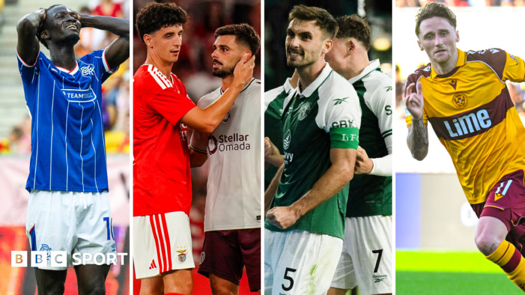 Rangers, Hearts, Hibernian, Motherwell: Scottish summer malaise continues, but some room for optimism A montage of players playing in European games involving Scottish clubs on Thursday, 7 August 2026