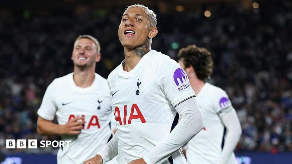 Richarlison with his tongue in his cheek after celebrating his Spurs goal against Chelsea
