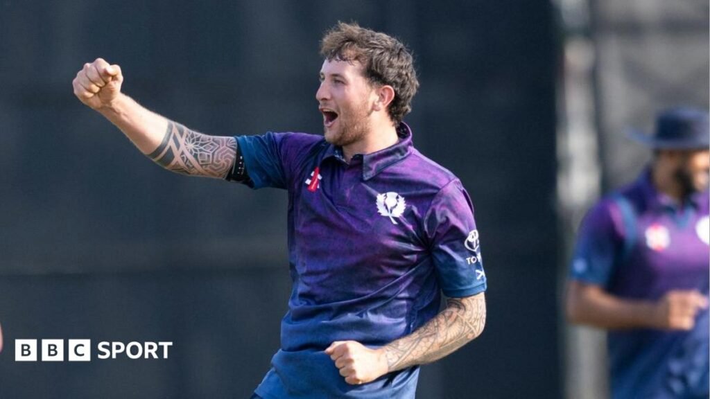 Lyle Robertson celebrates taking a wicket