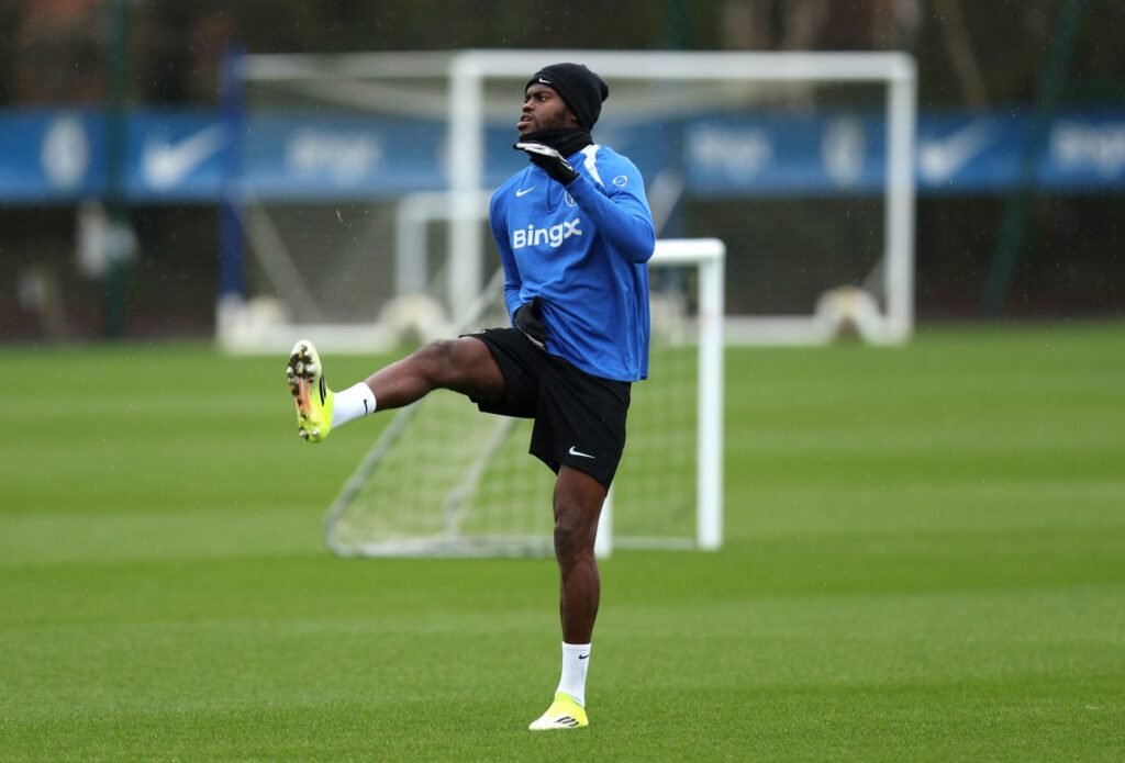 Romano says “negotiations underway” for defender to leave Benoit Badiashile of Chelsea warms up during a training session at Chelsea Training Ground