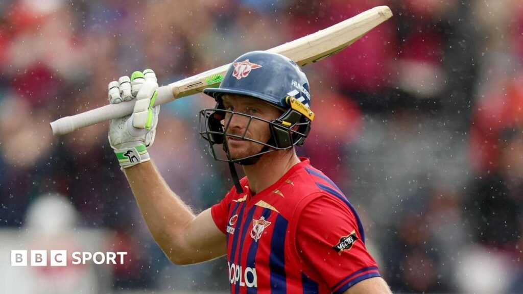 The Hundred 2026 results: Marcus Trescothick chat helped restore form – Jos Buttler Jos Buttler wearing a helmet and raising his bat while playing for Manchester Super Giants