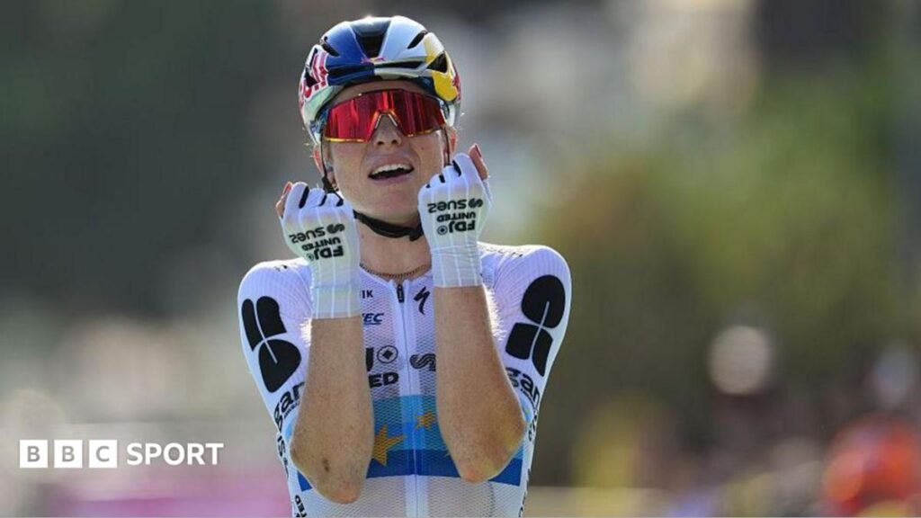 Tour de France Femmes: Demi Vollering wins stage eight to take lead for final day Demi Vollering celebrates as she wins stage eight of the 2026 Tour de France Femmes in Nice