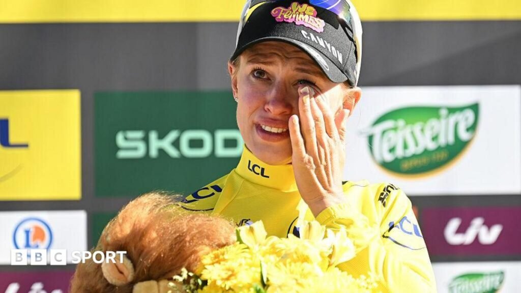 Tour de France Femmes: Katarzyna Niewiadoma-Phinney wins on Mont Ventoux to take overall lead Katarzyna Niewiadoma-Phinney wipes away a tear on the podium after winning stage seven of the 2026 Tour de France Femmes