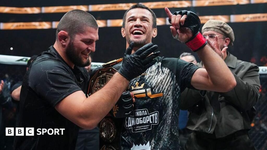 Usman Nurmagomedov celebrates beating Archie Colgan at PFL New York