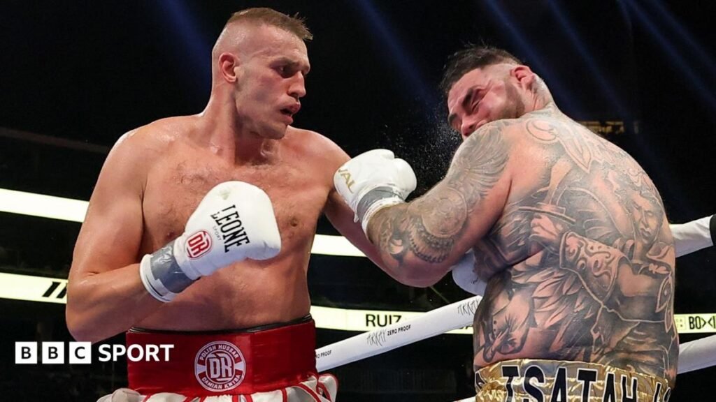 Poland's Damian Knyba punches Andy Ruiz Jr in their heavyweight fight at the Prudential Center in Newark, New Jersey