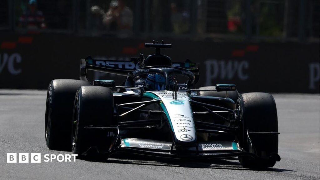 Azerbaijan Grand Prix: George Russell fastest as Kimi Antonelli stops on track with hydraulic leak Mercedes' George Russell during Azerbaijan Grand Prix first practice
