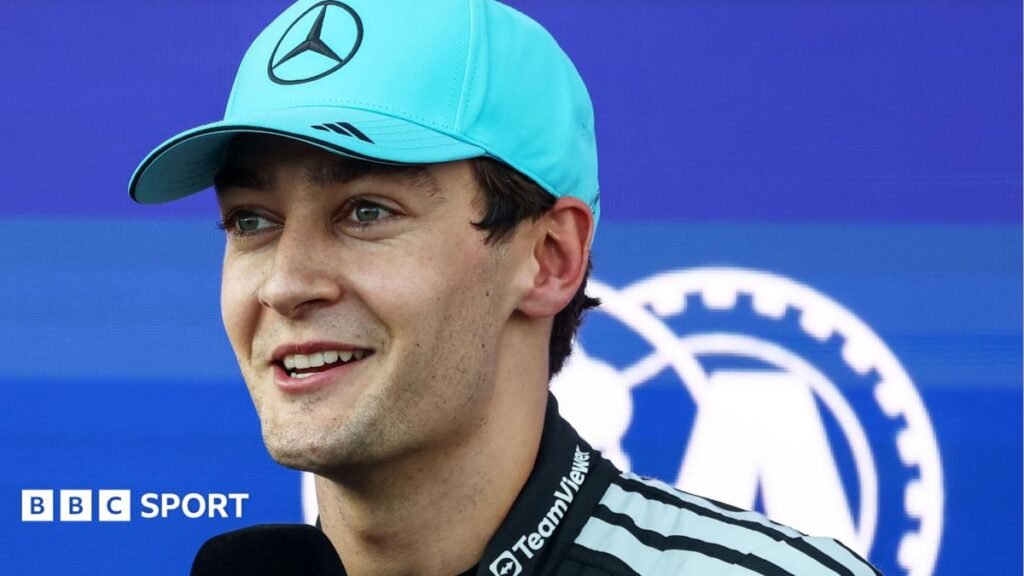Azerbaijan Grand Prix: Russell takes pole as Antonelli out after hitting wall George Russell in his Mercedes on track during final practice of the Baku Grand Prix