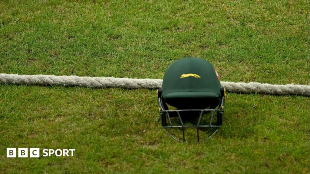 Leicestershire deducted 27 points and on brink of relegation from County Championship Division One A green Leicestershire team helmet on the ground next to the boundary rope