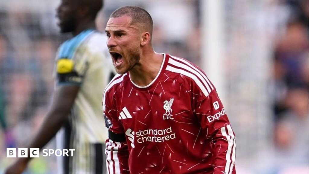 Alexis Mac Allister reacts during a Premier League match between Newcastle United and Liverpool