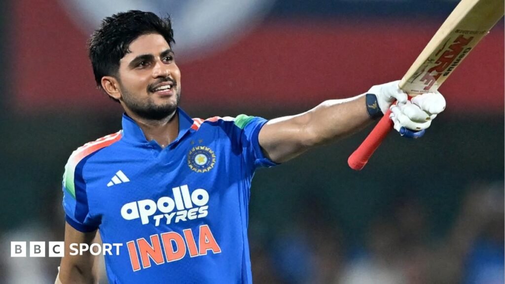 Shubman Gill hits double hundred as India beat West Indies in ODI run-fest Shubman Gill smiles as he raises his bat
