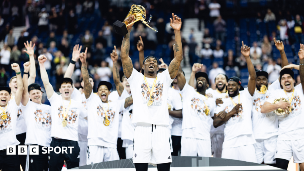 London Lions lifting the 2026 Super League Basketball Playoffs trophy