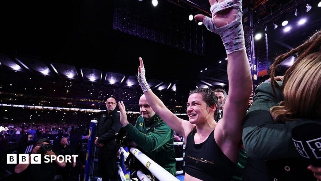 Katie Taylor celebrates after her win